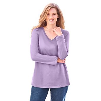 Woman Within Plus Size Perfect Long-Sleeve V-Neck Tee