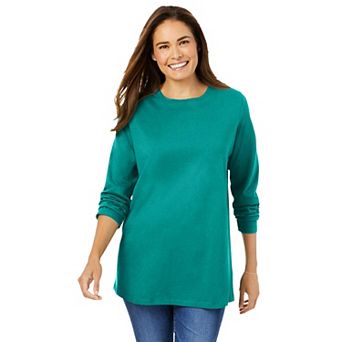 Woman Within Plus Size Perfect Long-Sleeve V-Neck Tee