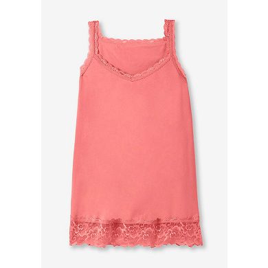 Woman Within Plus Size Lace-Trim V-Neck Tank