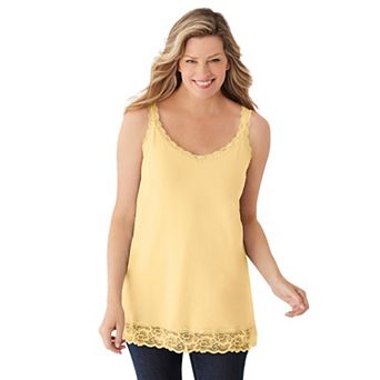 Woman Within Plus Size Lace-Trim V-Neck Tank