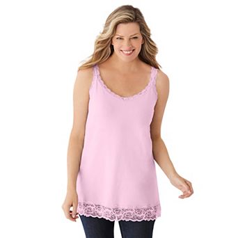 Woman Within Plus Size Lace-Trim V-Neck Tank