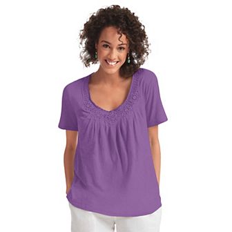 Woman Within Plus Size Crochet-Trim Knit Top