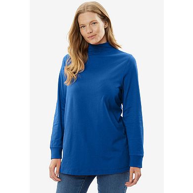 Woman Within Plus Size Perfect Long-Sleeve Mockneck Tee