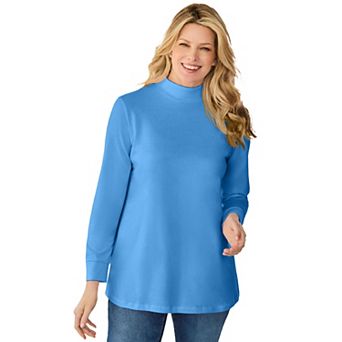 Woman Within Plus Size Perfect Long-Sleeve Mockneck Tee