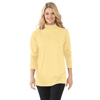 Woman Within Plus Size Perfect Long-Sleeve Mockneck Tee
