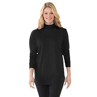 Woman Within Plus Size Perfect Long-Sleeve Mockneck Tee