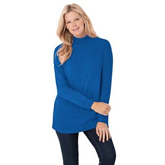 Woman Within Plus Size Perfect Long-Sleeve Mockneck Tee