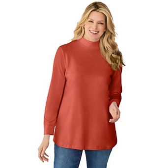 Woman Within Plus Size Perfect Long-Sleeve Mockneck Tee