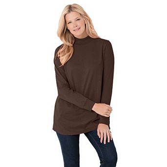Woman Within Plus Size Perfect Long-Sleeve Mockneck Tee