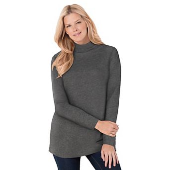Woman Within Plus Size Perfect Long-Sleeve Mockneck Tee