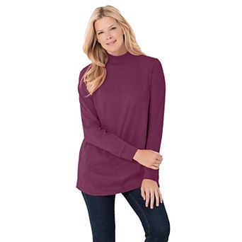 Woman Within Plus Size Perfect Long-Sleeve Mockneck Tee