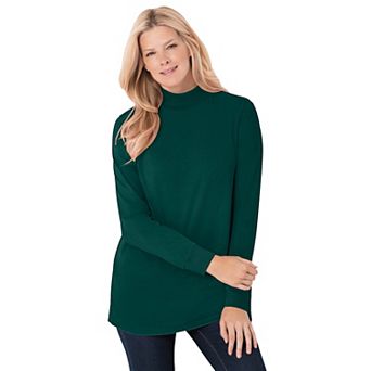 Woman Within Plus Size Perfect Long-Sleeve Mockneck Tee