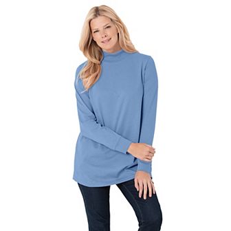 Woman Within Plus Size Perfect Long-Sleeve Mockneck Tee