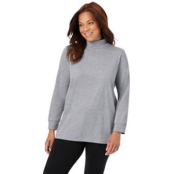 Woman Within Plus Size Perfect Long-Sleeve Mockneck Tee