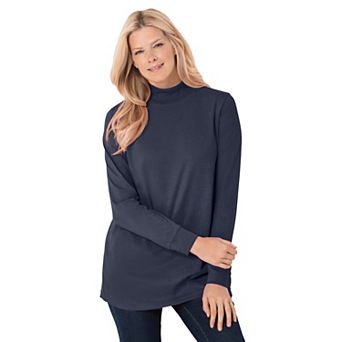 Woman Within Plus Size Perfect Long-Sleeve Mockneck Tee