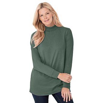 Woman Within Plus Size Perfect Long-Sleeve Mockneck Tee