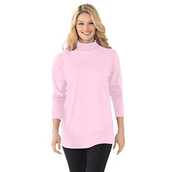 Woman Within Plus Size Perfect Long-Sleeve Mockneck Tee