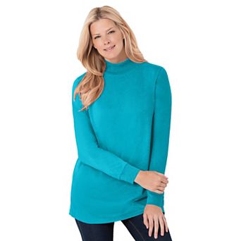 Woman Within Plus Size Perfect Long-Sleeve Mockneck Tee