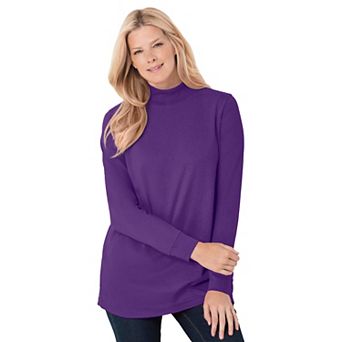 Woman Within Plus Size Perfect Long-Sleeve Mockneck Tee