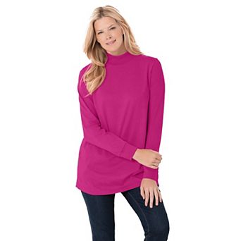 Woman Within Plus Size Perfect Long-Sleeve Mockneck Tee