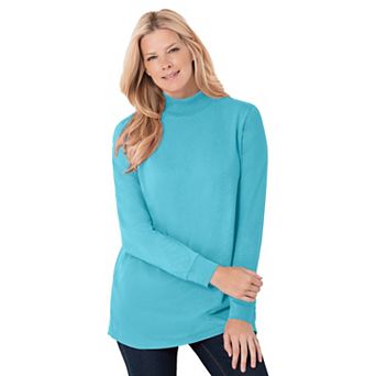 Woman Within Plus Size Perfect Long-Sleeve Mockneck Tee