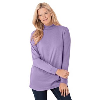 Woman Within Plus Size Perfect Long-Sleeve Mockneck Tee
