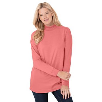 Woman Within Plus Size Perfect Long-Sleeve Mockneck Tee