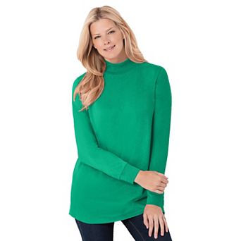 Woman Within Plus Size Perfect Long-Sleeve Mockneck Tee