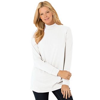 Woman Within Plus Size Perfect Long-Sleeve Mockneck Tee