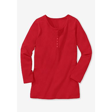 Woman Within Plus Size Perfect Long-Sleeve Henley Tee