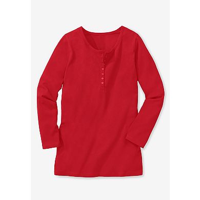 Woman Within Plus Size Perfect Long-Sleeve Henley Tee