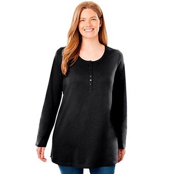 Woman Within Plus Size Perfect Long-Sleeve Henley Tee