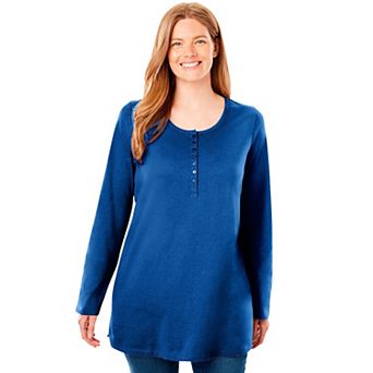 Woman Within Plus Size Perfect Long-Sleeve Henley Tee