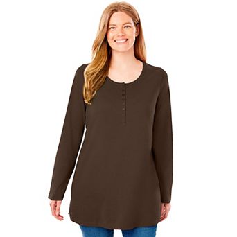 Woman Within Plus Size Perfect Long-Sleeve Henley Tee