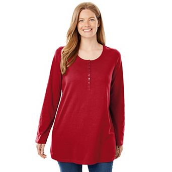 Woman Within Plus Size Perfect Long-Sleeve Henley Tee