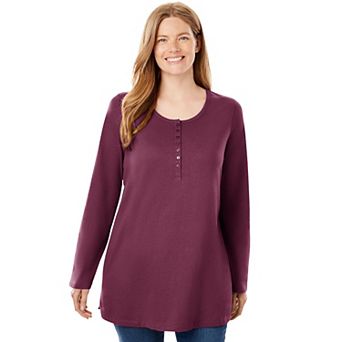 Woman Within Plus Size Perfect Long-Sleeve Henley Tee