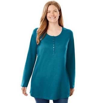 Woman Within Plus Size Perfect Long-Sleeve Henley Tee
