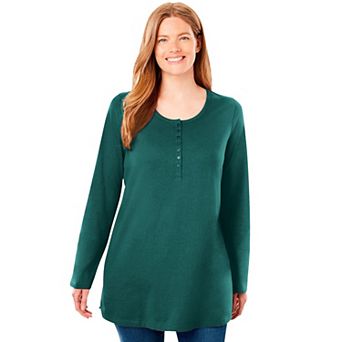 Woman Within Plus Size Perfect Long-Sleeve Henley Tee