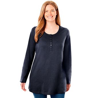 Woman Within Plus Size Perfect Long-Sleeve Henley Tee