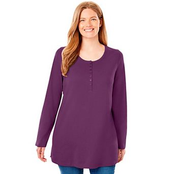 Woman Within Plus Size Perfect Long-Sleeve Henley Tee