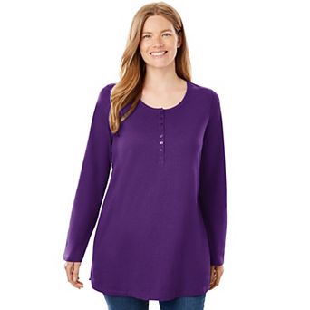 Woman Within Plus Size Perfect Long-Sleeve Henley Tee