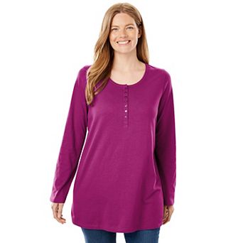 Woman Within Plus Size Perfect Long-Sleeve Henley Tee