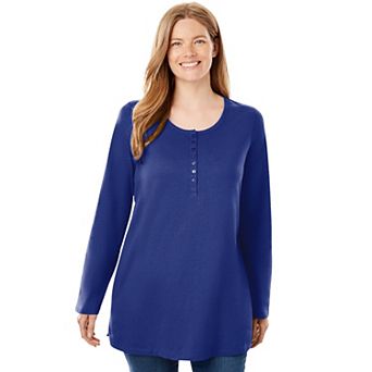 Woman Within Plus Size Perfect Long-Sleeve Henley Tee