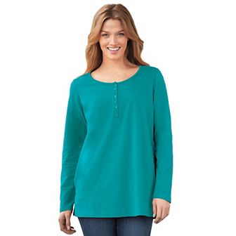 Woman Within Plus Size Perfect Long-Sleeve Henley Tee