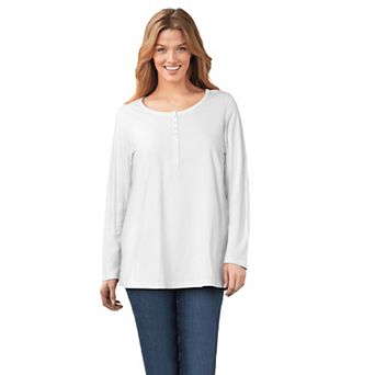Woman Within Plus Size Perfect Long-Sleeve Henley Tee