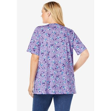 Woman Within Plus Size 7-Day Layer-Look Elbow-Sleeve Tee