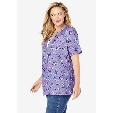 Woman Within Plus Size 7-Day Layer-Look Elbow-Sleeve Tee
