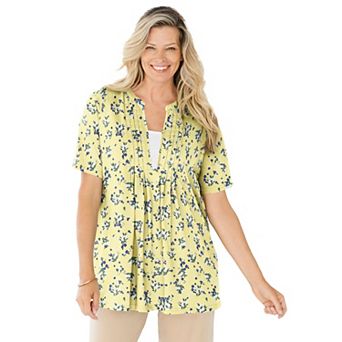 Woman Within Plus Size 7-Day Layer-Look Elbow-Sleeve Tee