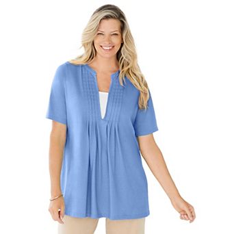 Woman Within Plus Size 7-Day Layer-Look Elbow-Sleeve Tee