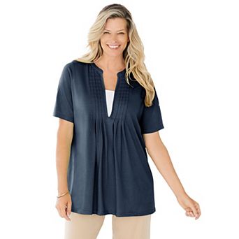 Woman Within Plus Size 7-Day Layer-Look Elbow-Sleeve Tee